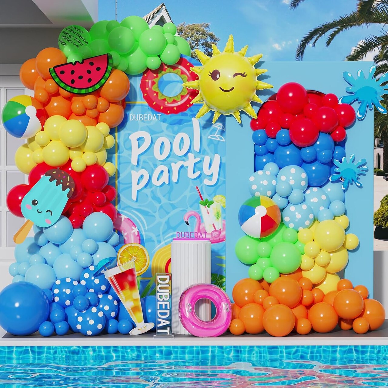 Summer Pool Party Decorations - 140pcs Beach Ball Tropical Balloon Garland Arch Kit for Summer, Rave, Beach, Birthday